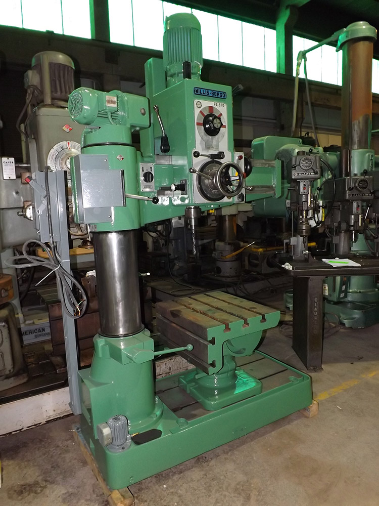 9" x 38" WILLIS - BERGONZI ... RADIAL DRILL ... w/ BOX TABLE